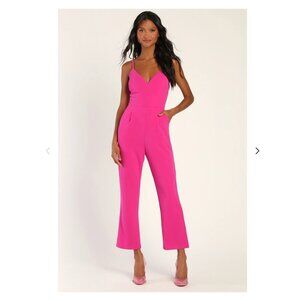 Lulu's Hot Pink V-Neck Sleeveless Jumpsuit (XS) NWT